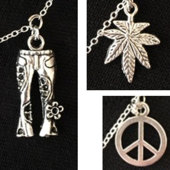 “Groovy Hippie" Handmade 2-Layer Necklace, Flower Power Peace Love Music VW Bug - Picture 5 of 15